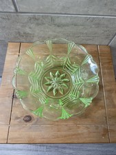 Vintage Uranium Glass Small Salad Fruit Serving Bowl Dish 9 Inch Retro Art Deco