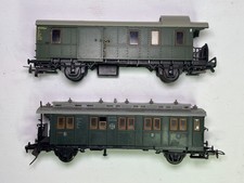 German Green 4-wheel 2nd/3rd Class DR Coach + Type Pwi Baggage Car HO Scale