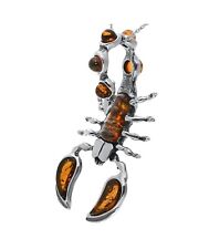 Natural Large Baltic Amber Scorpion Pendant  Sterling Silver 925 Cognac
