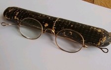 Antique Gold Plated Specticals In Case Depicting Scarborough Optician Smith &Son