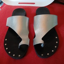Next Ladies Sandals Size 5 Silver Leather Slip On Thing Flats