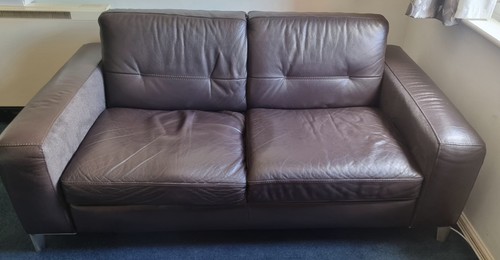 Brown leather seater - brown, sofa