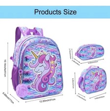 3pcs PurpleUnicorn Backpack