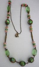 Murano Venetian Glass Foil Wedding Cake Bead Necklace On A  Gold Tone Chain