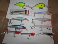11 various unused rattler sea pike fishing rapala popper screwbait style lures