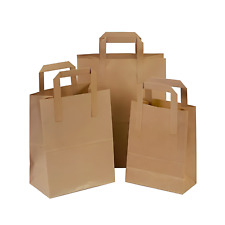 White Brown Kraft SOS Paper Bags with Flat Handles – Food Lunch Takeaway Carrier