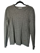 J LINDEBERG Sweater Size M Grey Merino Wool Mix Cable Knit Jumper Long Sleeved