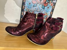 Irregular Choice Burgundy Floral Boots, Rare Worn Once Suede Feel Size 7