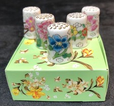 Thimbles- 5 Oriental Flowers & Butterflies Bone China Thimbles with a Gift Box