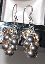 Novelty 925 Sterling Silver Half Ball Grape Vine Shaped Dangling Earrings