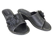 Vintage Next Sandals Wedges Mules Black Leather Flower Granny Sandals UK 3.5