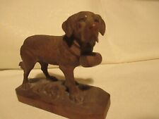 Antique Black Forest Swiss Carved Wooden St. Bernard Dog