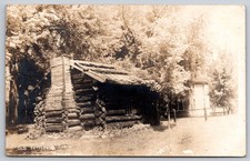 Old Settlers Log Cabin with Large Stone Chimney in Toulon Illinois RPPC