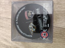 Florida Panthers Vs Nashville Predators Game Used Pregame Warm Up Puck