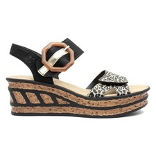 Rieker Womens Sandals Black Adults Ladies Wedge Leopard Print Antistress SIZE