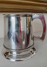 Vintage Silver Plate Glass Bottom Half Pint Tankard. Some Age Mark's. Size 9.5cm