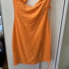 Terry Towelling Orange Halter Dress Size Small