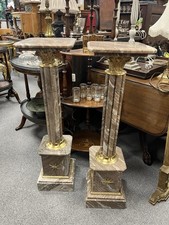 Pair of Neoclassical Solid Marble Flutted & Ormalu Columns Pedestal Jardinières