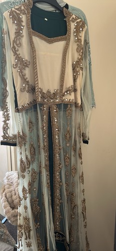 Women blue abaya gold - blue,