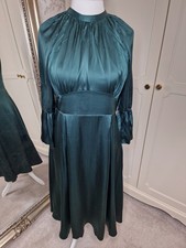 Stunning L K Bennett forest green pure silk midi dress.  Size 14. Never worn