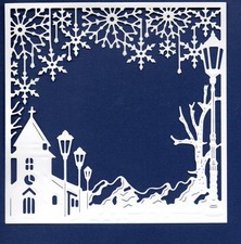 6 NEW LARGE VINTAGE WINTER SCENE FRAME DIE CUTS - SNOW CHURCH CHRISTMAS TOPPER