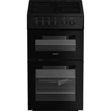 Hotpoint HTE5VCB Twin Cavity Electric Cooker with 4 Ceramic Hobs - Black