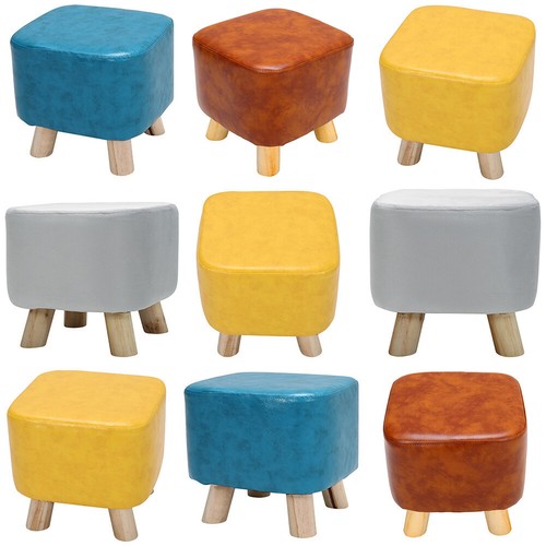 Leather velvet footstool - pu, leather/velvet