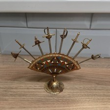 Vintage Toledo Swords Cocktail Sticks Stand with 8 Swords - Fan Stand