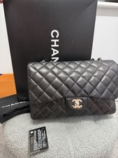 Chanel Jumbo Single Flap Bag Lamb Skin Sliver Hardware With Card, Box & Dust Bag