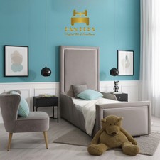 Toddlers Bed Frame Plush Velvet Upholstered Ottoman Gas Lift Storage Kids 3FT UK