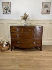 Antique Small Georgian Mahogany Bow Front Chest Of Drawers.
