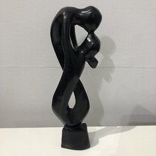 Hand Carved Wooden African Art Sculpture Statue Kissing Couple Dark Wood 12”