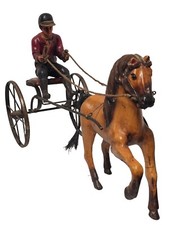 24" Vintage Horse Harness Racing Sulky with Jockey/Driver Figure, Folk Art