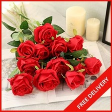 12X Artificial Single Rose Bud With Stem Silk Flowers Fake Bouquet Wedding Party