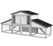 PawHut Large Rabbit Hutch with Run Tray Ramp Wooden Guinea Pig Pet House Grey