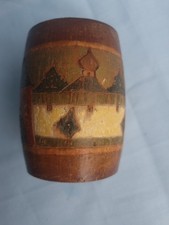 Vintage Folk Art Wooden Stein, Carved, Painted Cup.