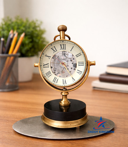 Antique brass ball desk - brass, clock