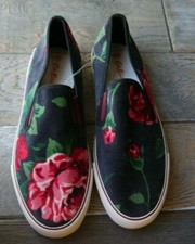 New Cath Kidston Black ardingly velvet floral quirky slip on pumps shoes size 8