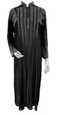 Elegant Ladies Premium Chiffion Jacket Diamonte Flare Abaya Dress Black Size 56
