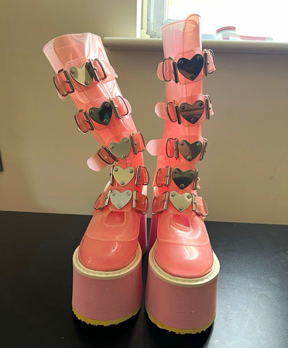 Demonia pink pvc mid calf - demonia, mid-calf