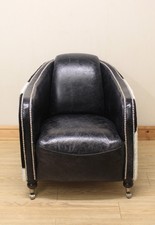Artsome Coach House Black Distressed Leather & Cowhide Rocket Armchair / Chair