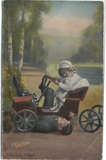 Child with Pedal Car Postcard Tuck Little Motorists A Police Trap Ref 8064