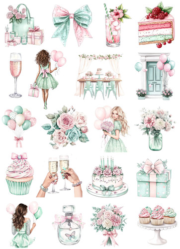 Pastel birthday sticker - pastel, sheet