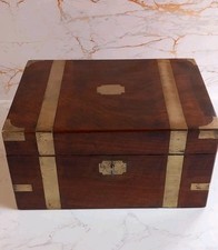Antique Victorian Walnut Brass Bound Writing Slope Box With Key.Circa 1870s