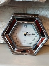 NEXT 90s Hexagonal Bevelled Mirror Glass Mantle Clock AA battery VGC 19 x 22 cm