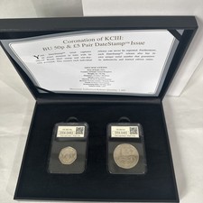 coronation of king charles iii BU 50p & £5 pair date stamp issued