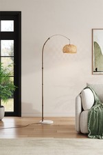 Arc Floor Lamp - Marble Base with Bamboo Lampshade for Living Room Bedroom