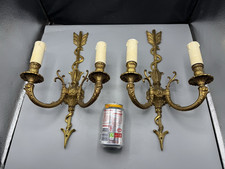 Vintage Large Gilt Brass Twin Wall Light Sconces Lovely Design+Castng-Project