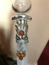 Oil Lamp Sterling Silver Amber mounted  frosted glass tall Art Nouveau light old