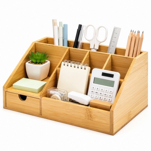 Bamboo multi compartment desk - bamboo,